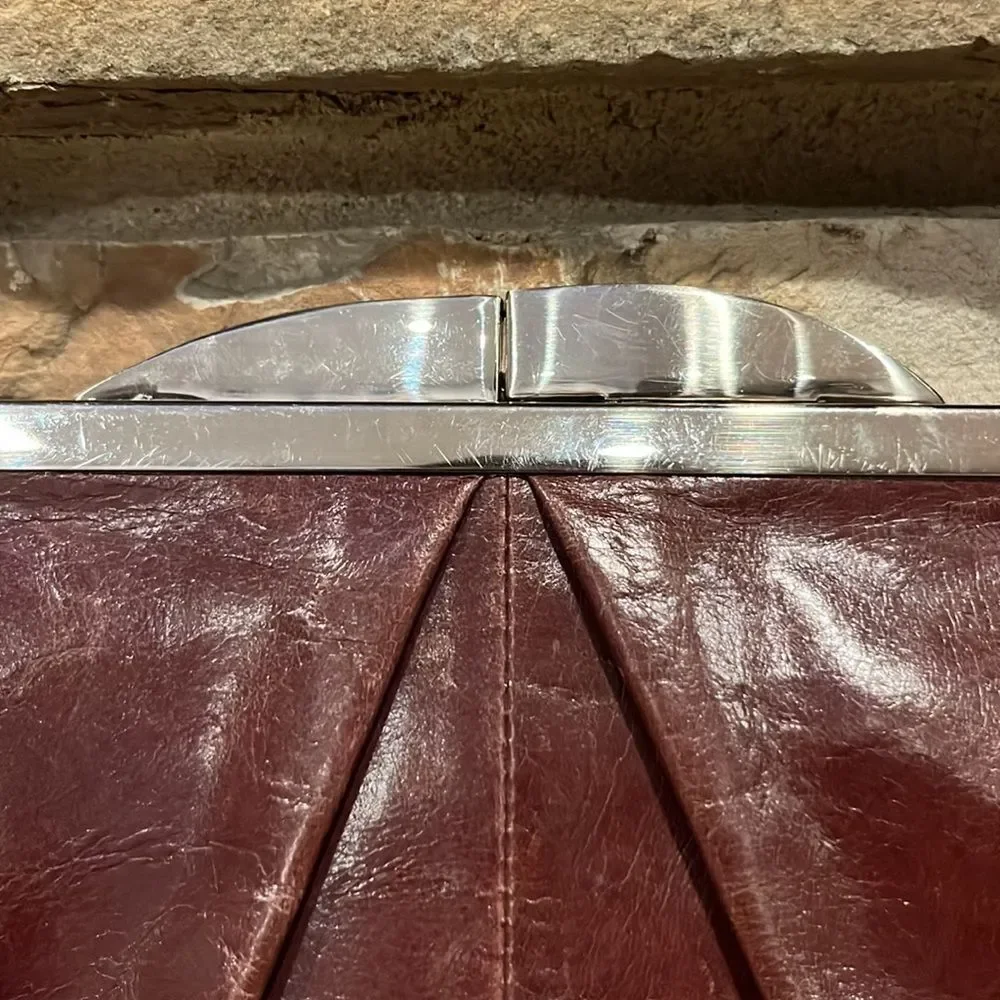 Hobo Hayward Brown Leather Kiss Lock Clutch